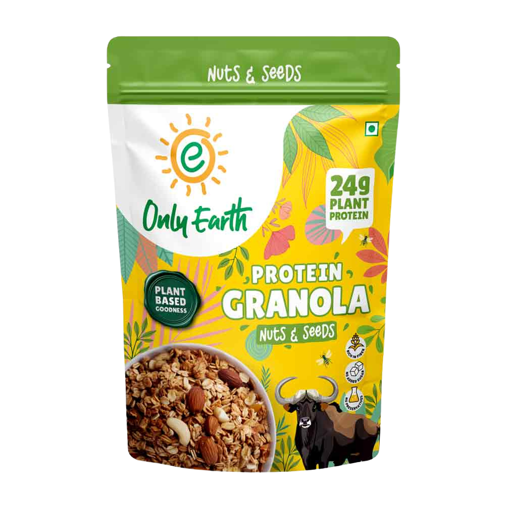Only Earth Protein Granola | Nuts & Seeds | 24g Plant Protein | High Fiber | No Added Sugar | Dairy-Free | With Almonds, Cashews, Pumpkin Seeds, Flax & Chia | 350g
