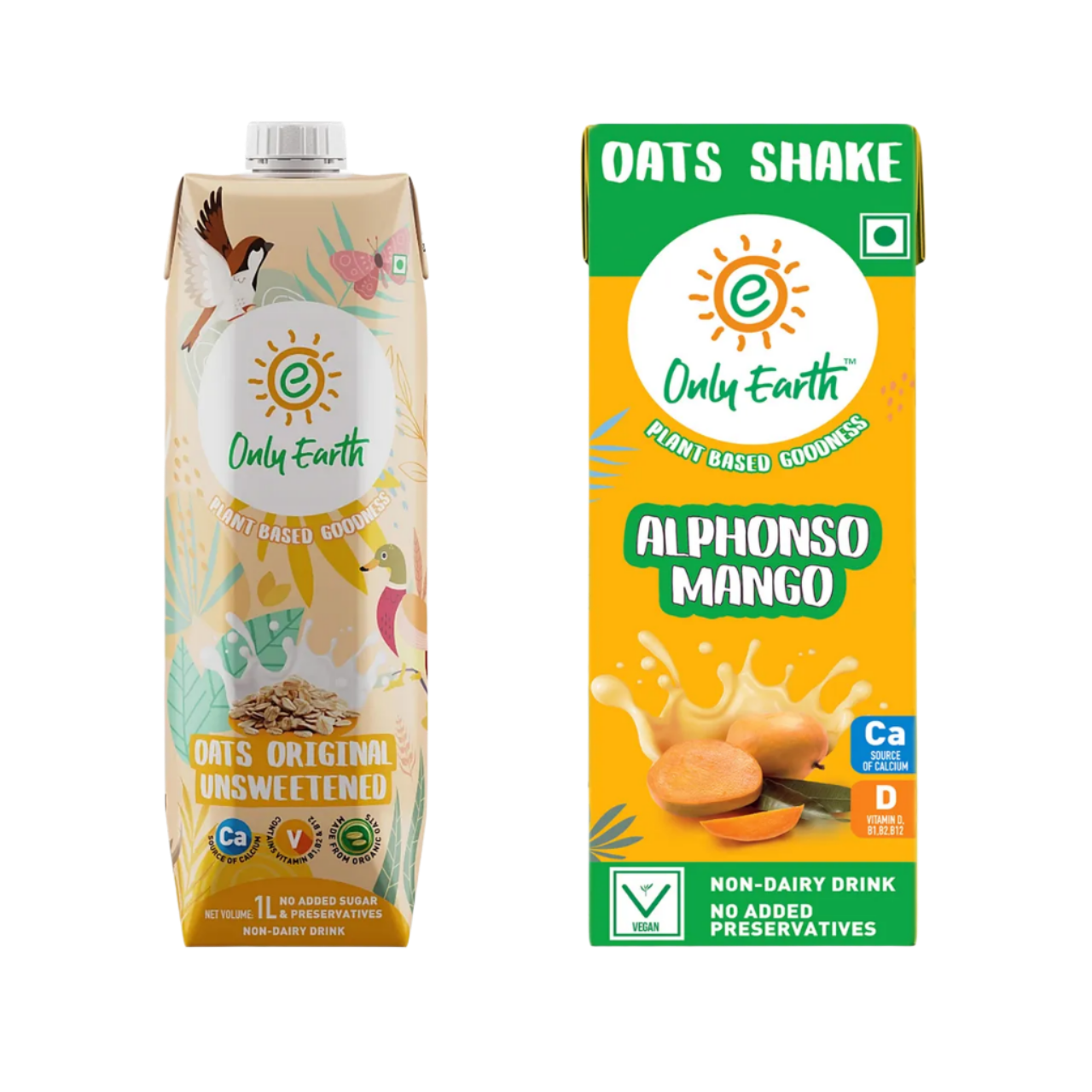 Only Earth Oats Beverage Unsweetened, Non-Dairy Drink, Lactose Free(1l) & Only Earth Oats Alphonso Mango Plant-Based Shake(200ml) Combo