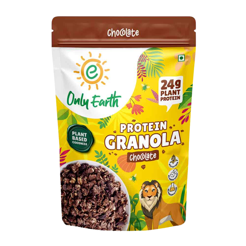 Only Earth Protein Granola | Chocolate | High Protein Breakfast Cereal | 24g Plant Protein | High Fiber | No Added Sugar | Dairy-Free | With Oats, Nuts, Seeds & Dark Chocolate | 350g