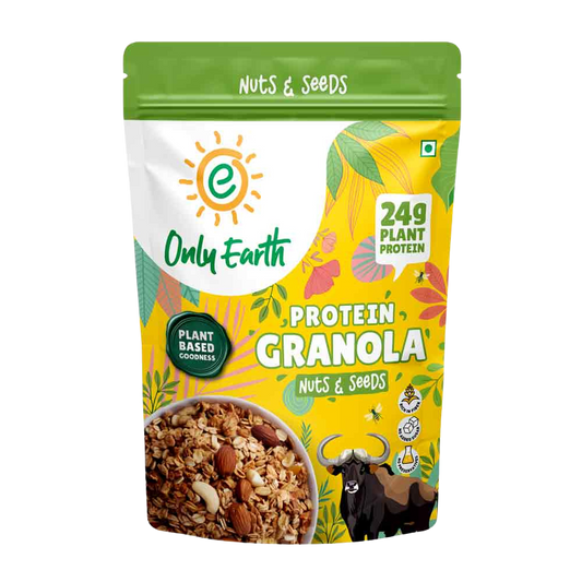 Only Earth Protein Granola | Nuts & Seeds | 24g Plant Protein | High Fiber | No Added Sugar | Dairy-Free | With Almonds, Cashews, Pumpkin Seeds, Flax & Chia | 350g