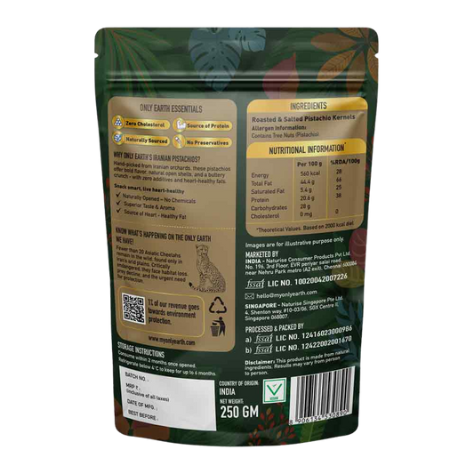 Only Earth Iranian Pistachios | Naturally Opened | Premium Hand-Picked | Superior Taste & Buttery Crunch | Zero Cholesterol | No Preservatives | Heart-Healthy Fats | 250g