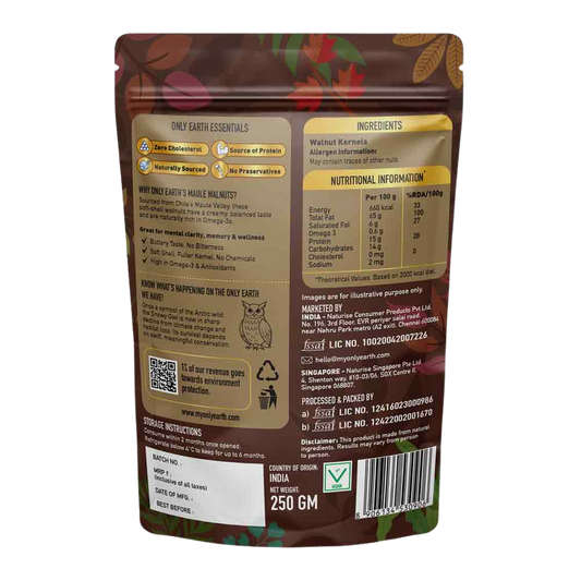 Only Earth Maule Walnuts | Premium Soft Shell | Rich in Omega-3 & Antioxidants | Creamy & Balanced Taste | Zero Cholesterol | No Preservatives | Sourced from Chile | 250g