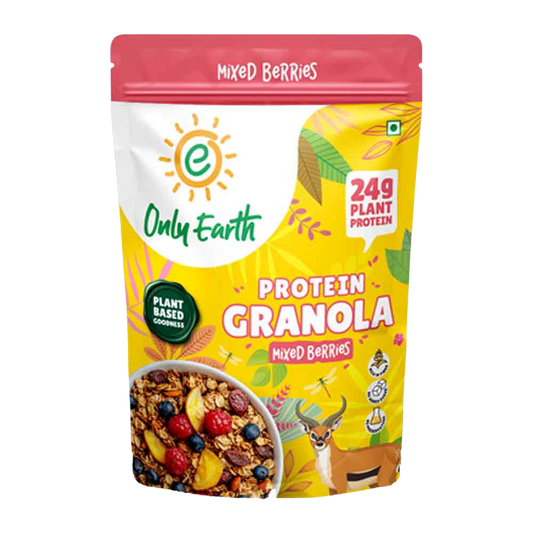 Only Earth Protein Granola | Mixed Berries | 24g Plant Protein | High Fiber | No Added Sugar | Dairy-Free |  With Blueberry, Cranberry, Strawberry, Raisins & Nuts | 350g